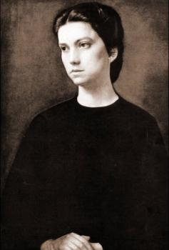 Pietro Annigoni : Ritratto di signora in nero con le mani sulle ginocchia